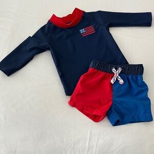 Carter's Patriotic Navy and Red Rashguard Boy’s Swimsuit
